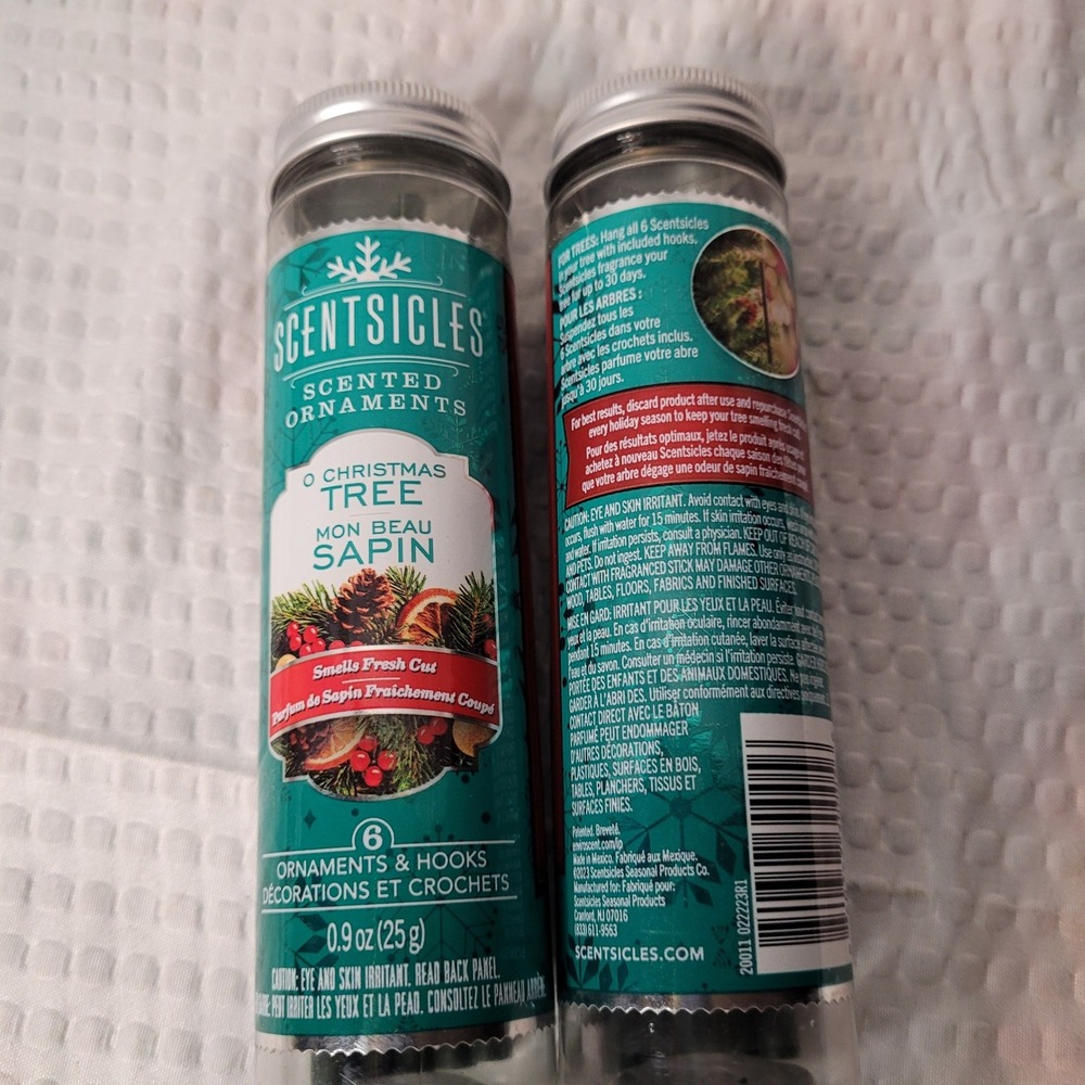 Scentsicles O Christmas Tree Scented Ornaments 2 Pack 12 Sticks Total Green New